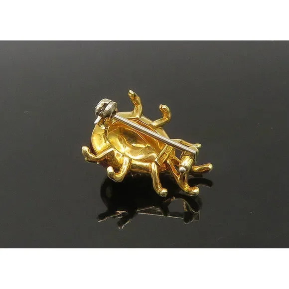 18K GOLD - Vintage Shiny Enamel Lady Bug Motif Brooch Pin - GB072 - Picture 5 of 6